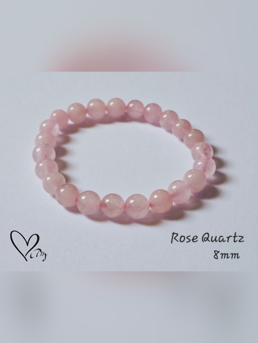 Rose Quartz Beaded Stretch Bracelet | Natural Stone Quartz | Handmade| 8mm - Picture 2 of 9